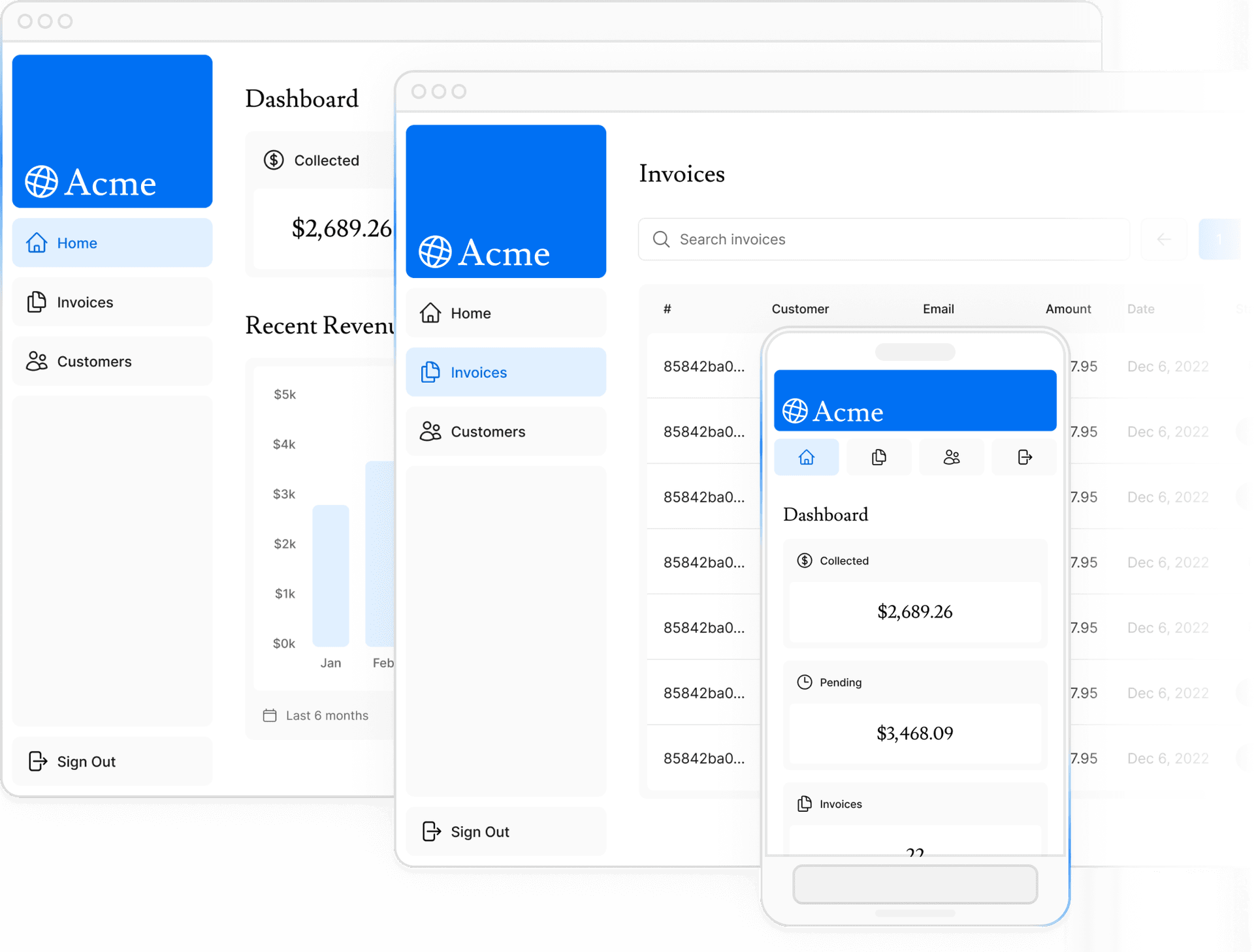 screenshots of dashboard of besktop version
